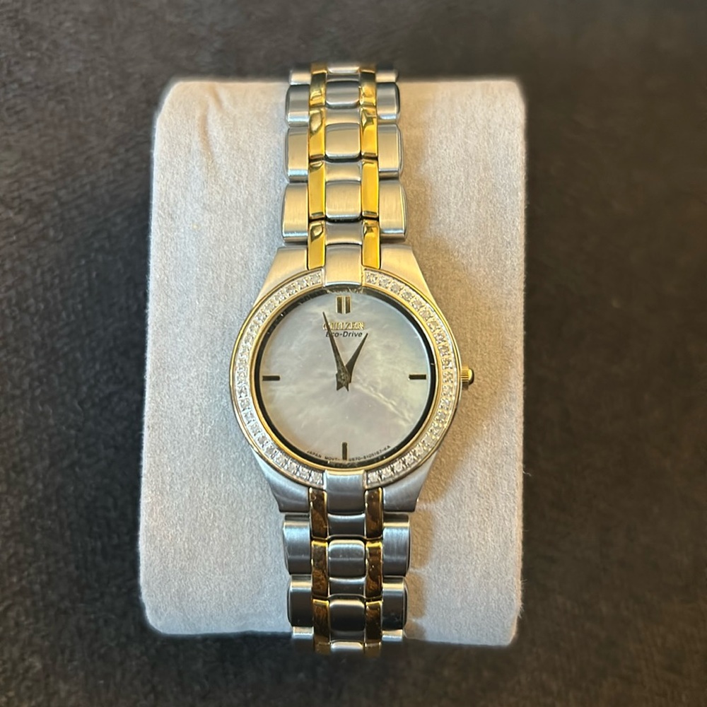 Citizen Diamond Watch - Stiletto Eco Drive Two Tone Yellow Steel MOP Dial
